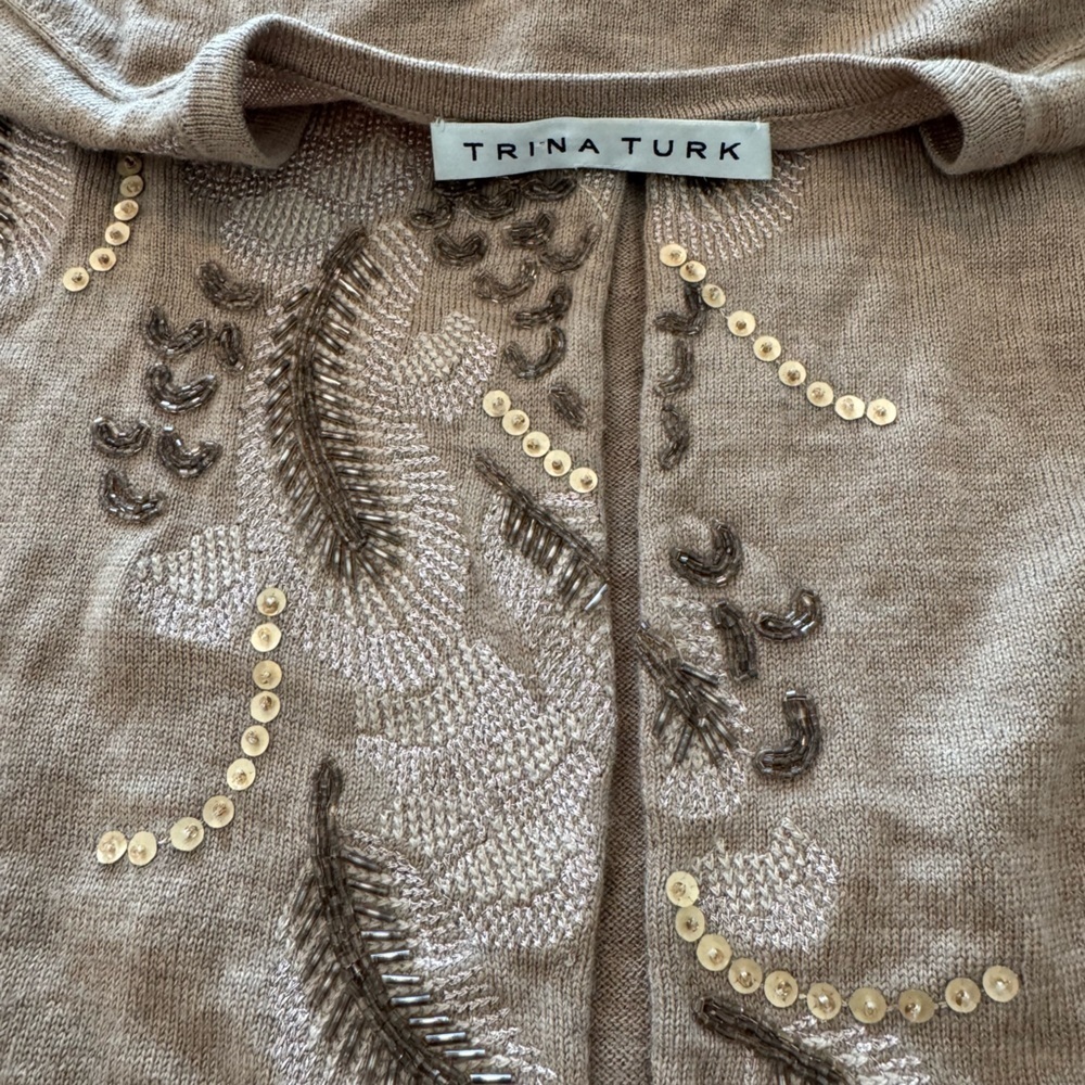 Trina Turk Brown Embellished Merino Wool Cardigan Size Small - Picture 6 of 8